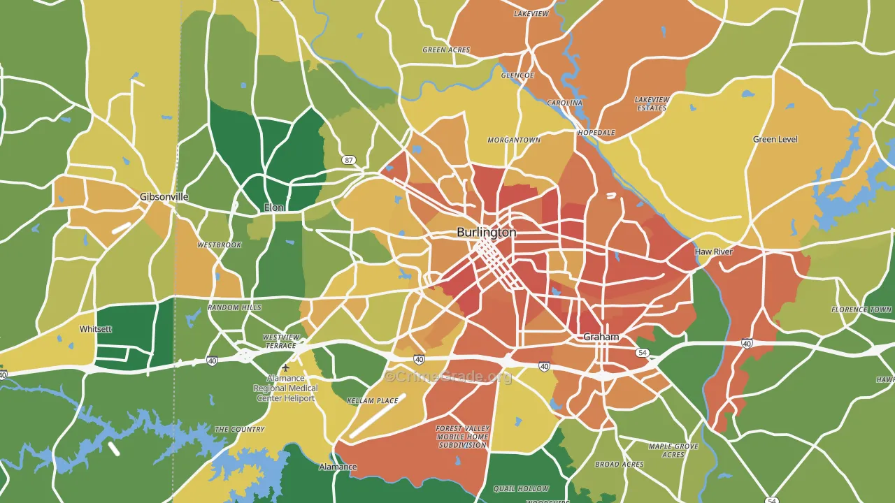 Burlington, NC Map of Burglary Rates