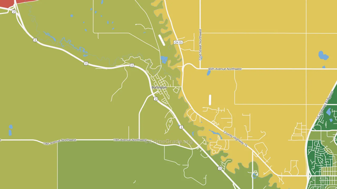 Burlington, ND Map of Burglary Rates