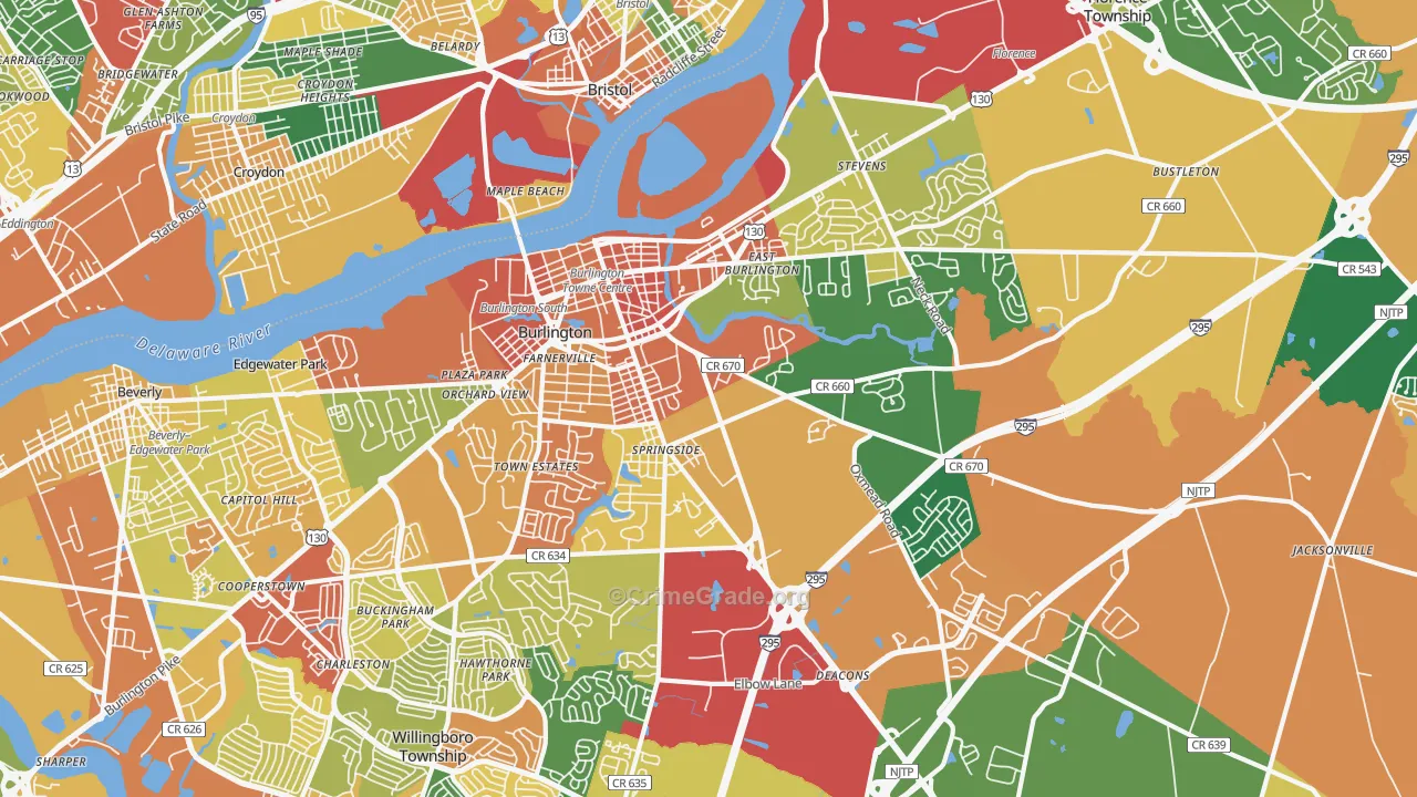 Burlington, NJ Map of Burglary Rates