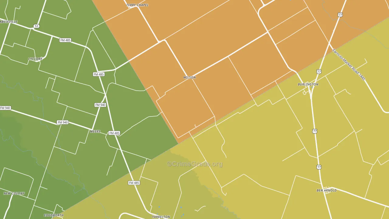 Burlington, TX Map of Burglary Rates
