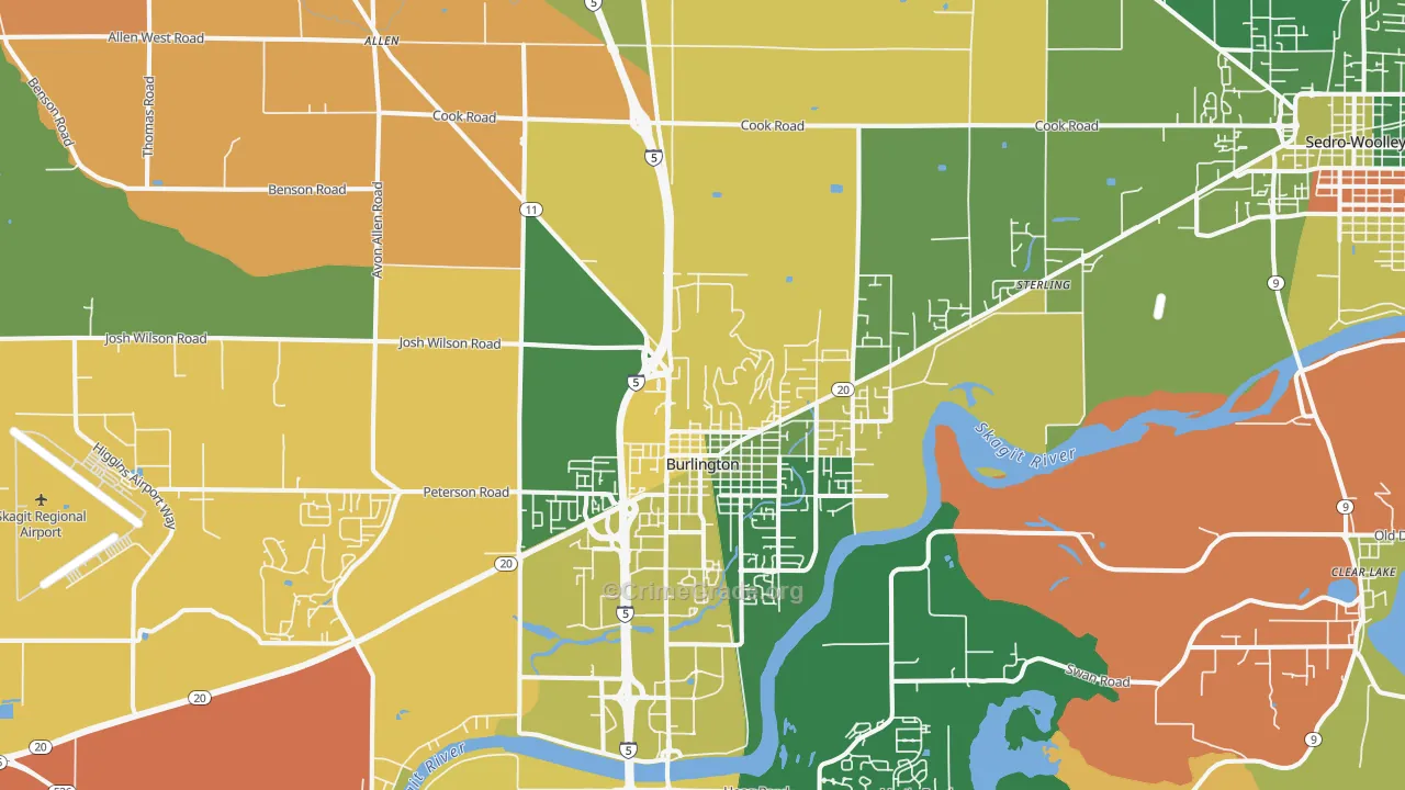 Burlington, WA Map of Burglary Rates