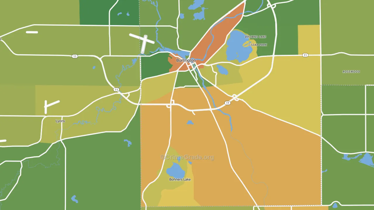 Burlington, WI Map of Burglary Rates