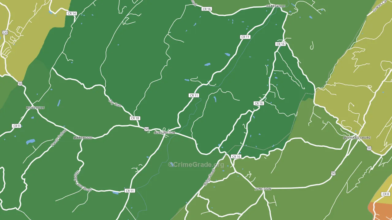 Burlington, WV Map of Burglary Rates