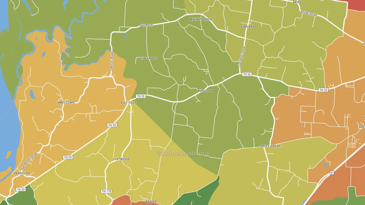 Burlison, TN Map of Burglary Rates