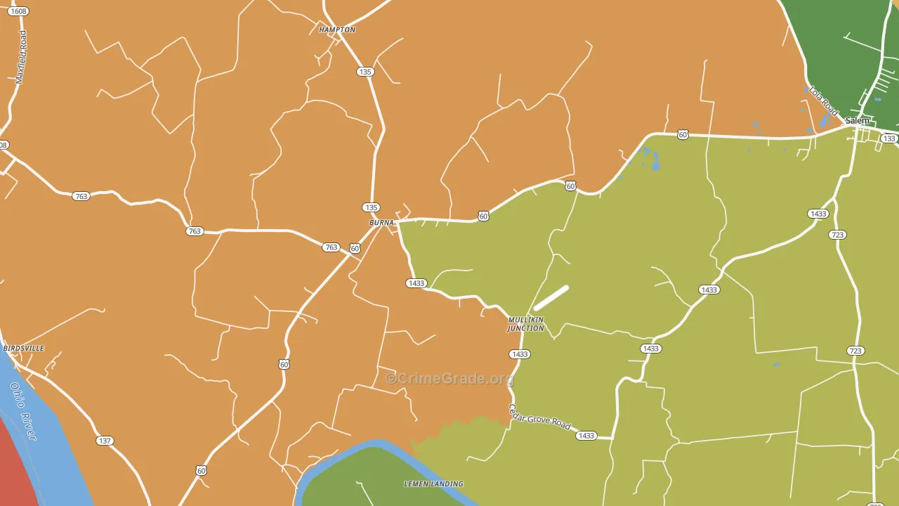 Burna, KY Map of Burglary Rates