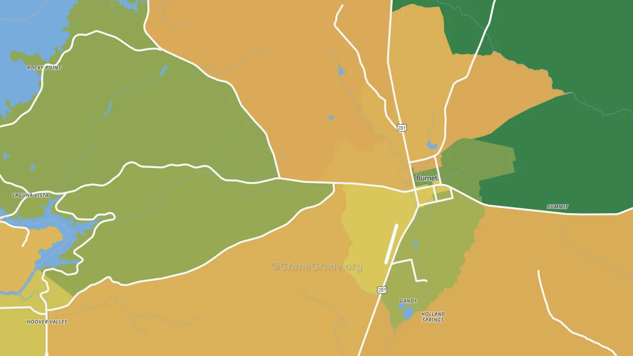 Burnet, TX Map of Burglary Rates