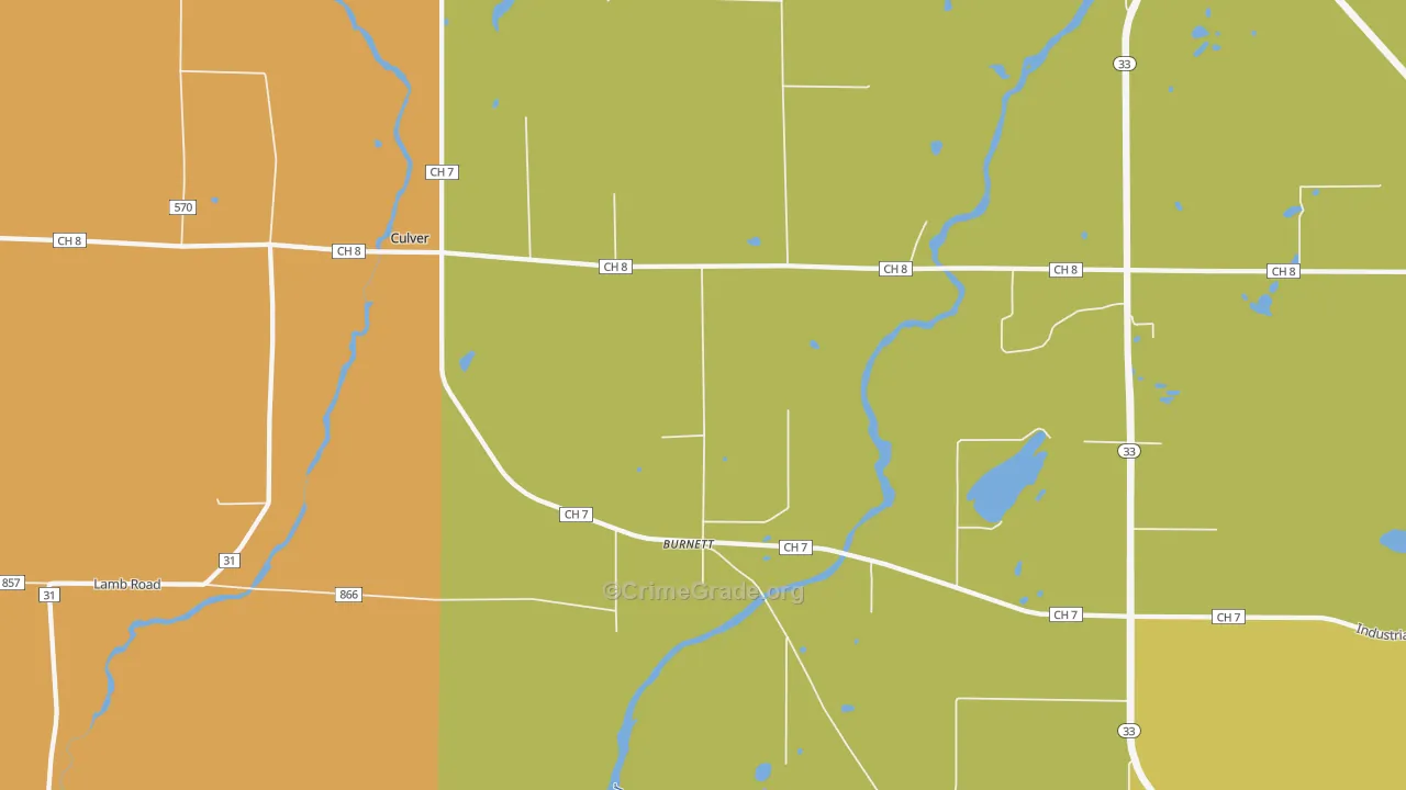 Burnett, MN Map of Burglary Rates