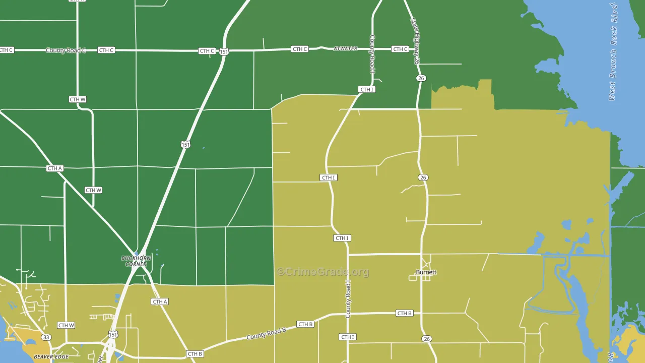 Burnett, WI Map of Burglary Rates