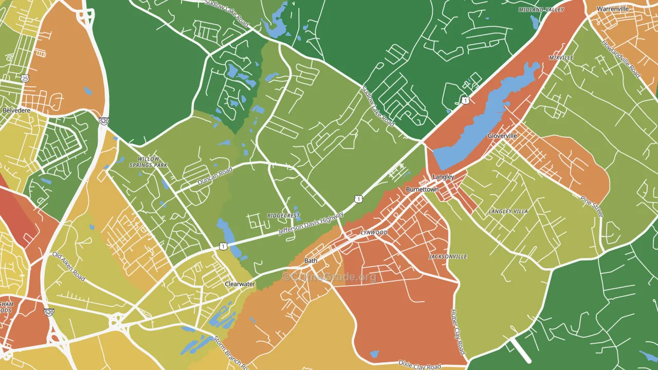 Burnettown, SC Map of Burglary Rates
