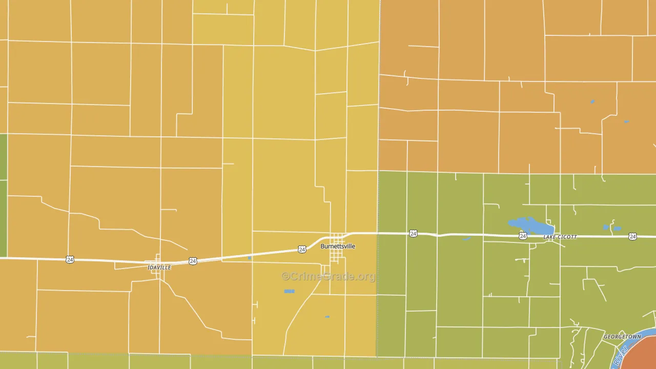 Burnettsville, IN Map of Burglary Rates