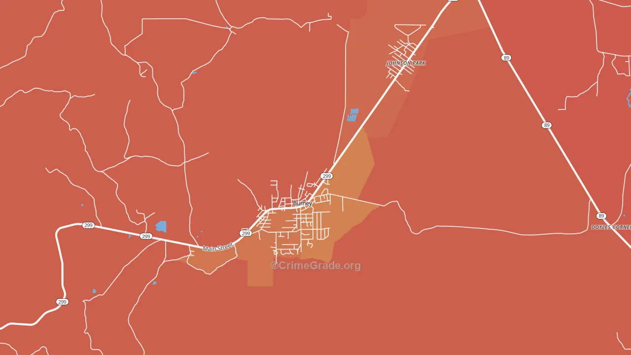 Burney, CA Map of Burglary Rates