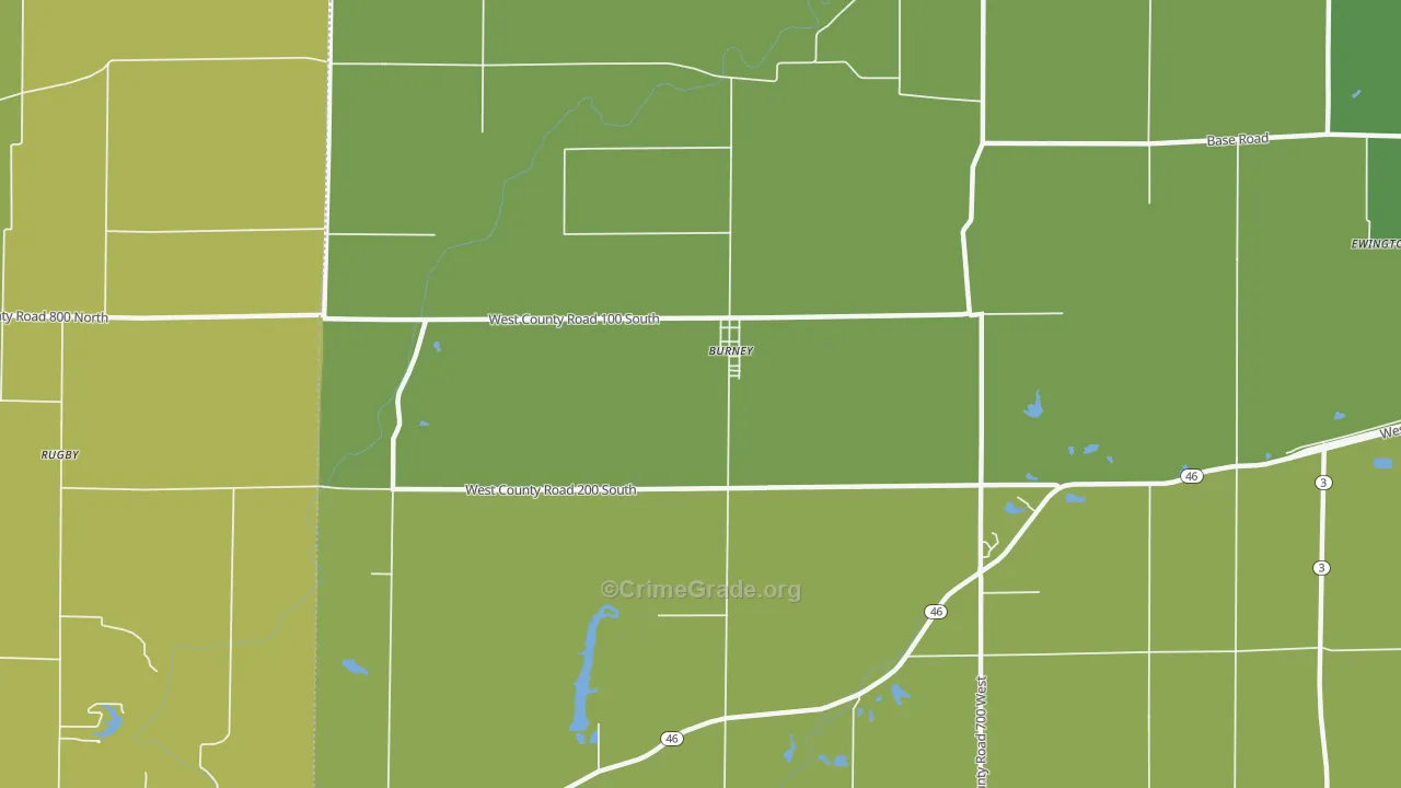 Burney, IN Map of Burglary Rates