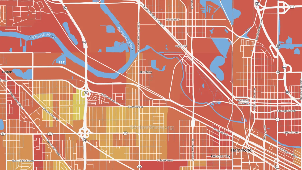 Burnham, IL Map of Burglary Rates