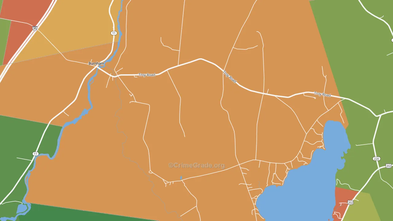 Burnham, ME Map of Burglary Rates