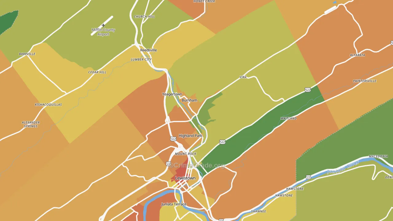 Burnham, PA Map of Burglary Rates