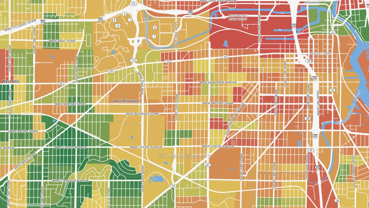 Burnham Park, Milwaukee, WI Map of Burglary Rates