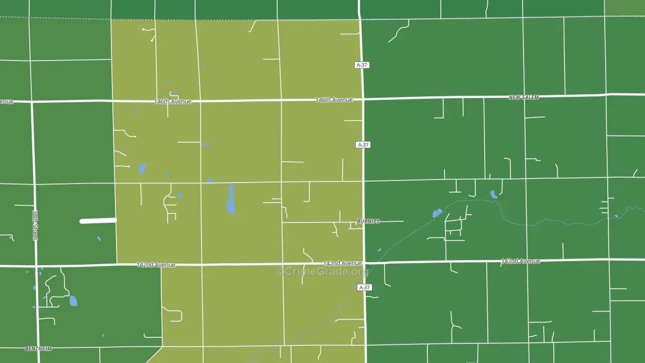 Burnips, MI Map of Burglary Rates