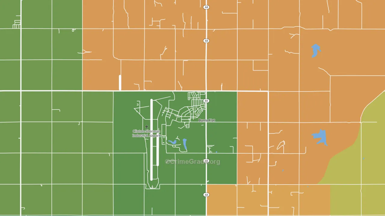 Burns Flat, OK Map of Burglary Rates