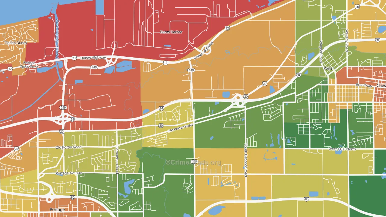 Burns Harbor, IN Map of Burglary Rates