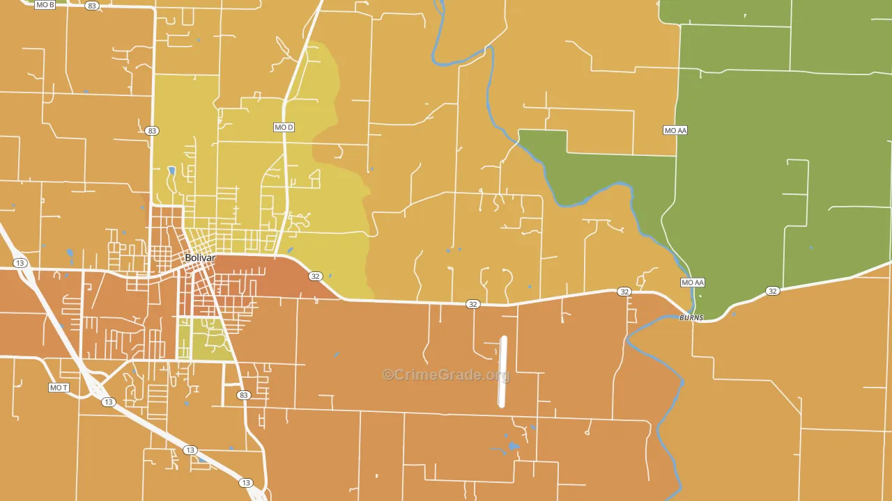 Burns, MO Map of Burglary Rates