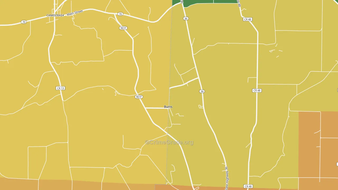 Burns, NY Map of Burglary Rates