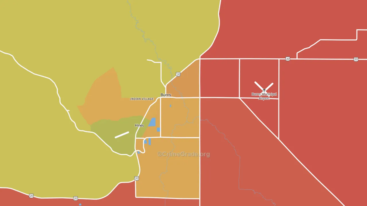 Burns, OR Map of Burglary Rates