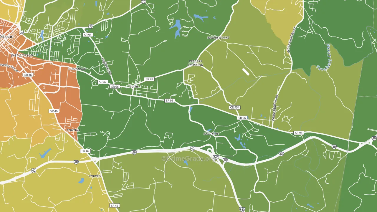 Burns, TN Map of Burglary Rates