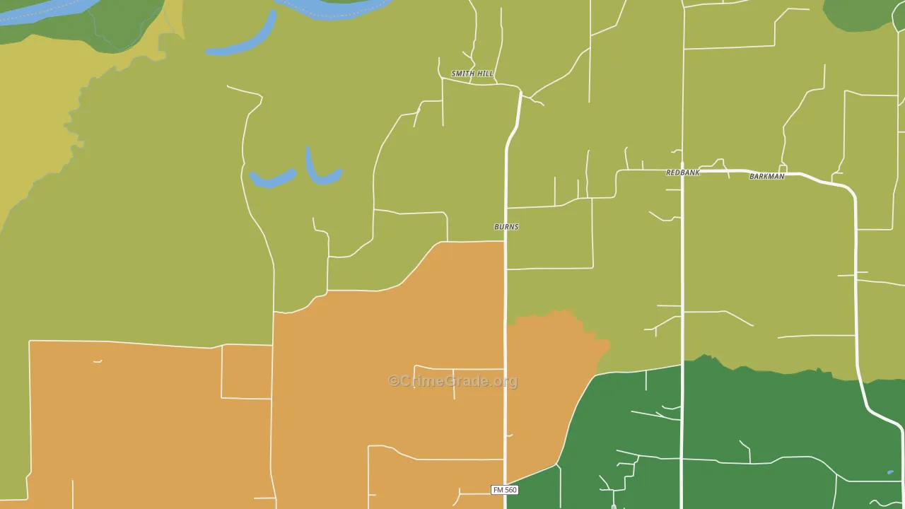 Burns, TX Map of Burglary Rates