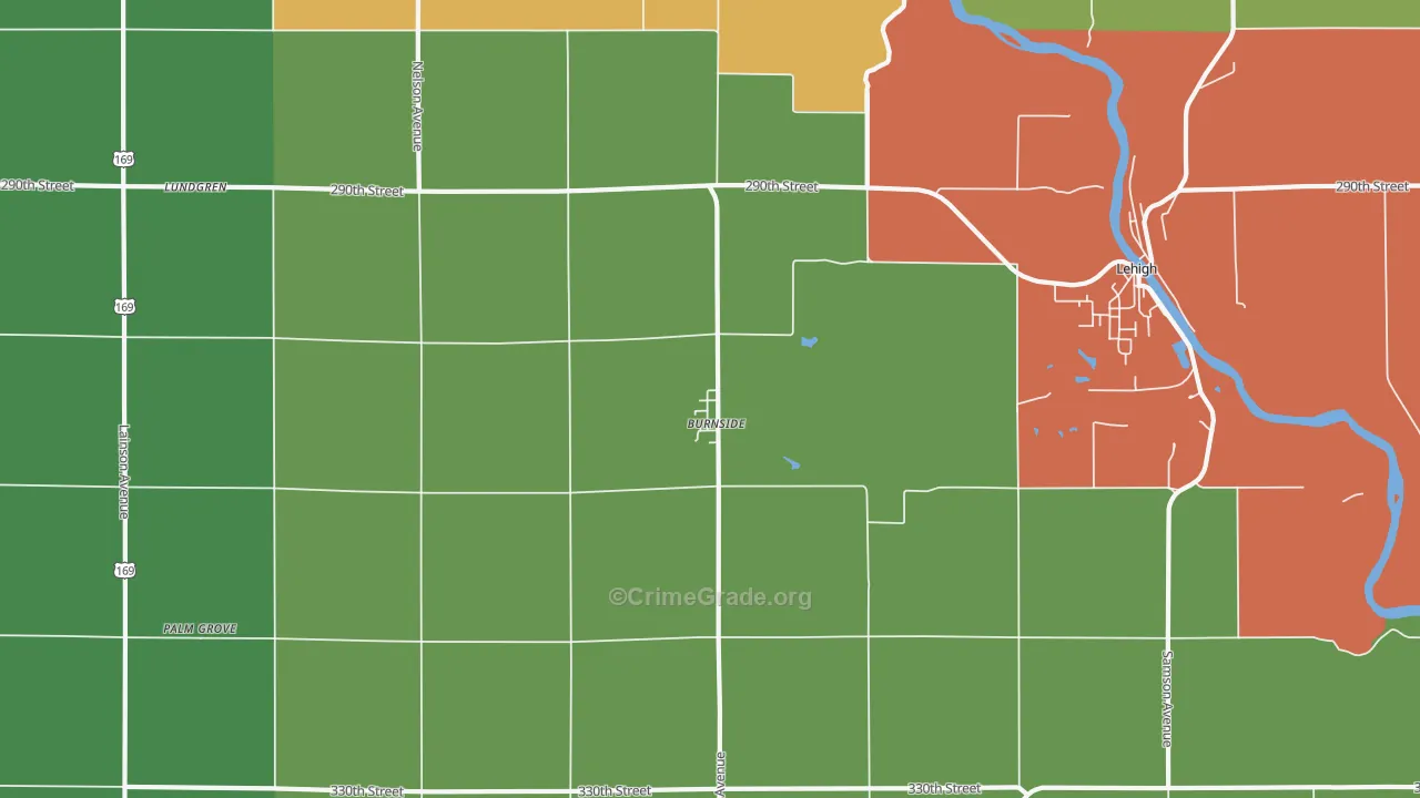 Burnside, IA Map of Burglary Rates