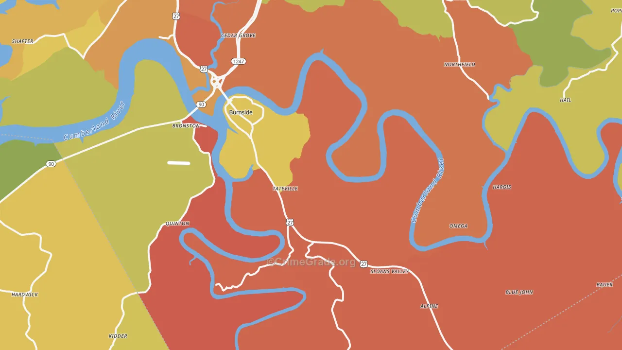 Burnside, KY Map of Burglary Rates