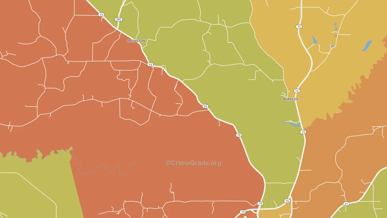 Burnside, MS Map of Burglary Rates