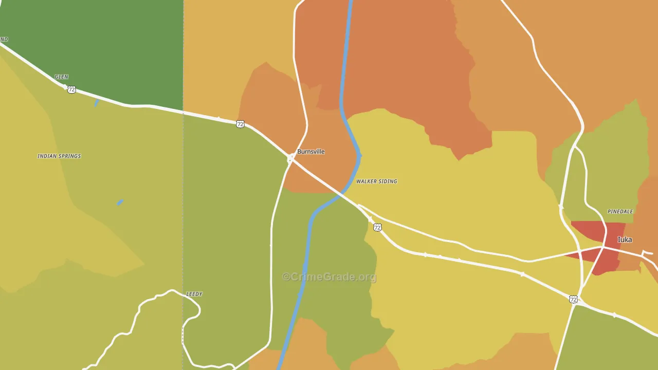 Burnsville, MS Map of Burglary Rates