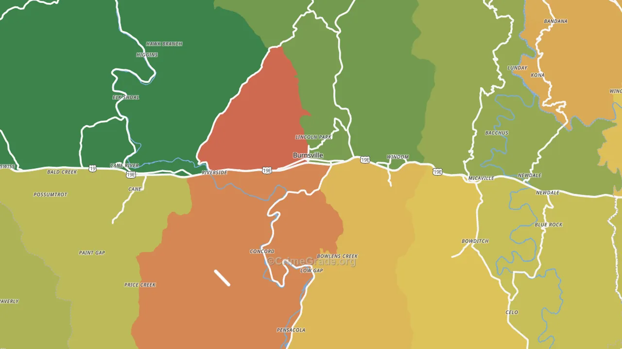 Burnsville, NC Map of Burglary Rates