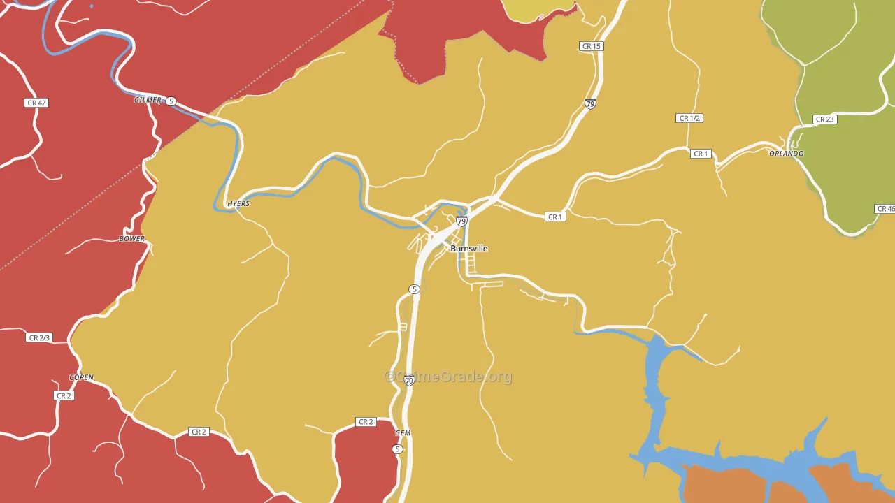 Burnsville, WV Map of Burglary Rates