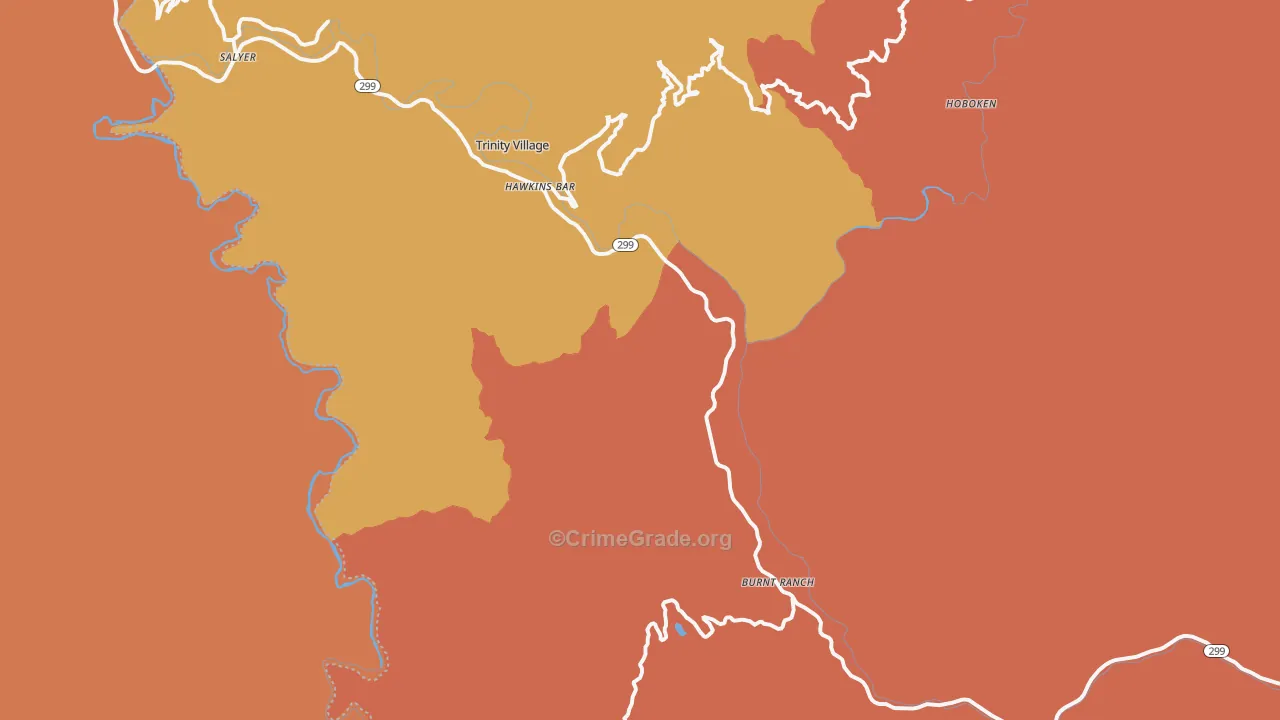 Burnt Ranch, CA Map of Burglary Rates