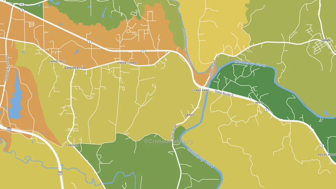 Burnwell, AL Map of Burglary Rates