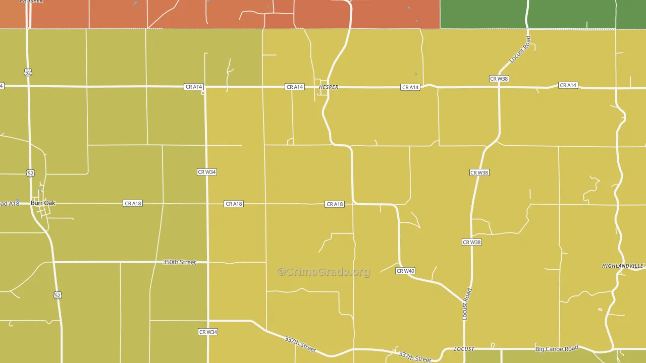 Burr Oak, IA Map of Burglary Rates