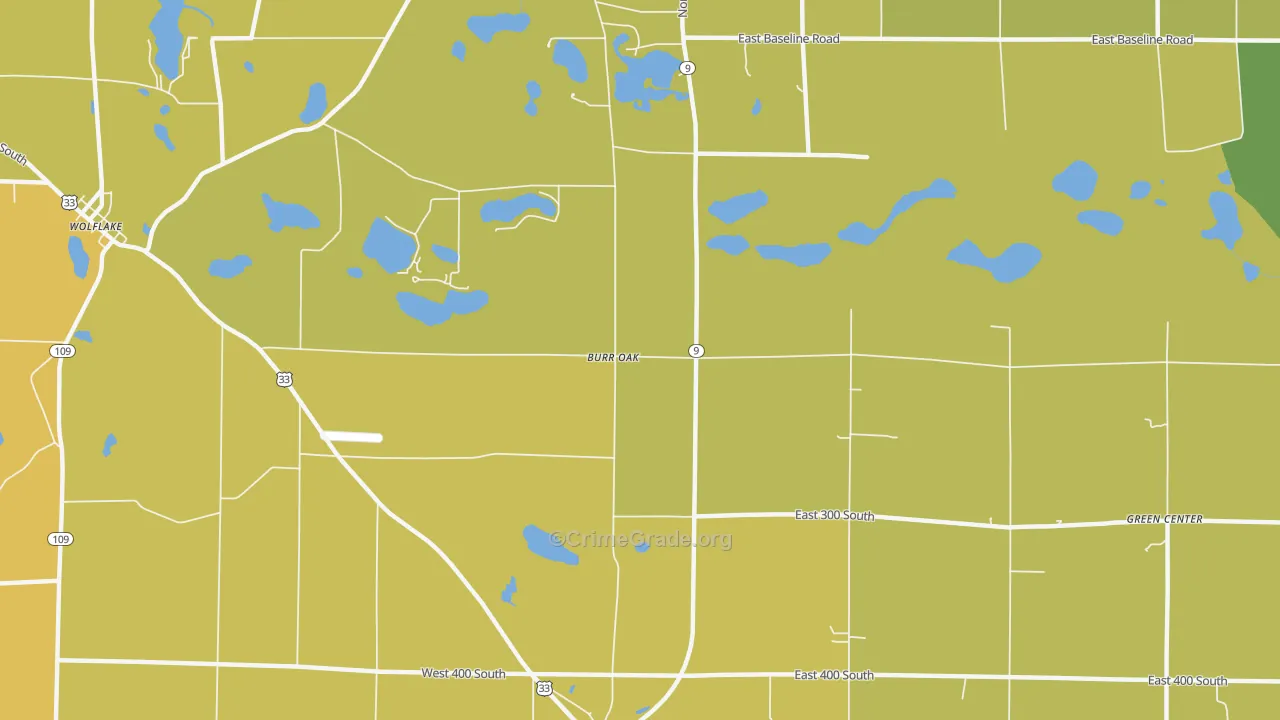 Burr Oak, IN Map of Burglary Rates