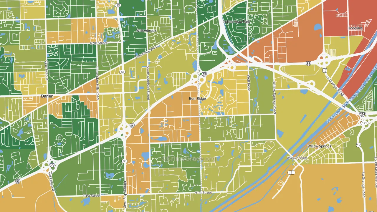 Burr Ridge, IL Map of Burglary Rates