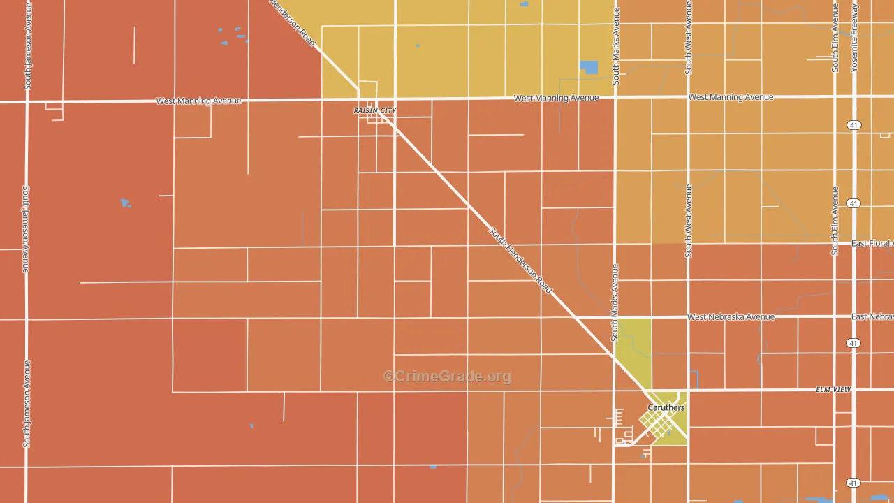 Burrel, CA Map of Burglary Rates