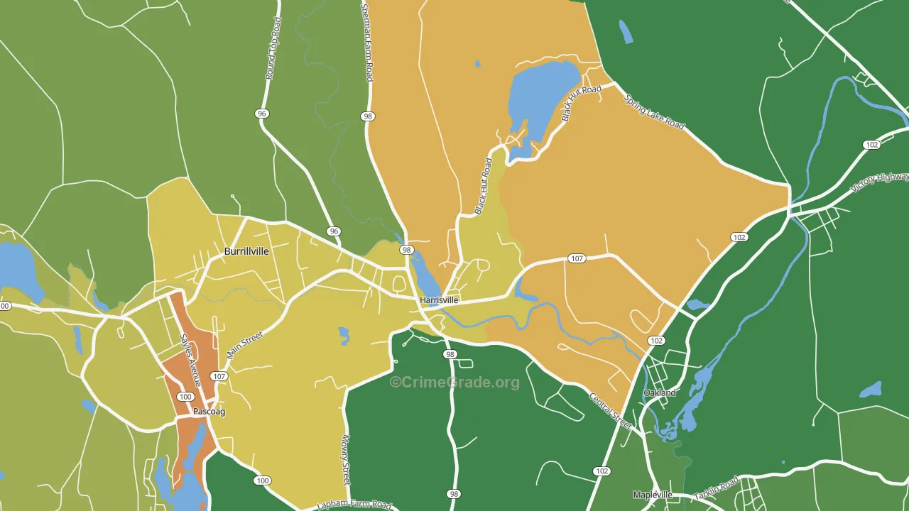 Burrillville, RI Map of Burglary Rates