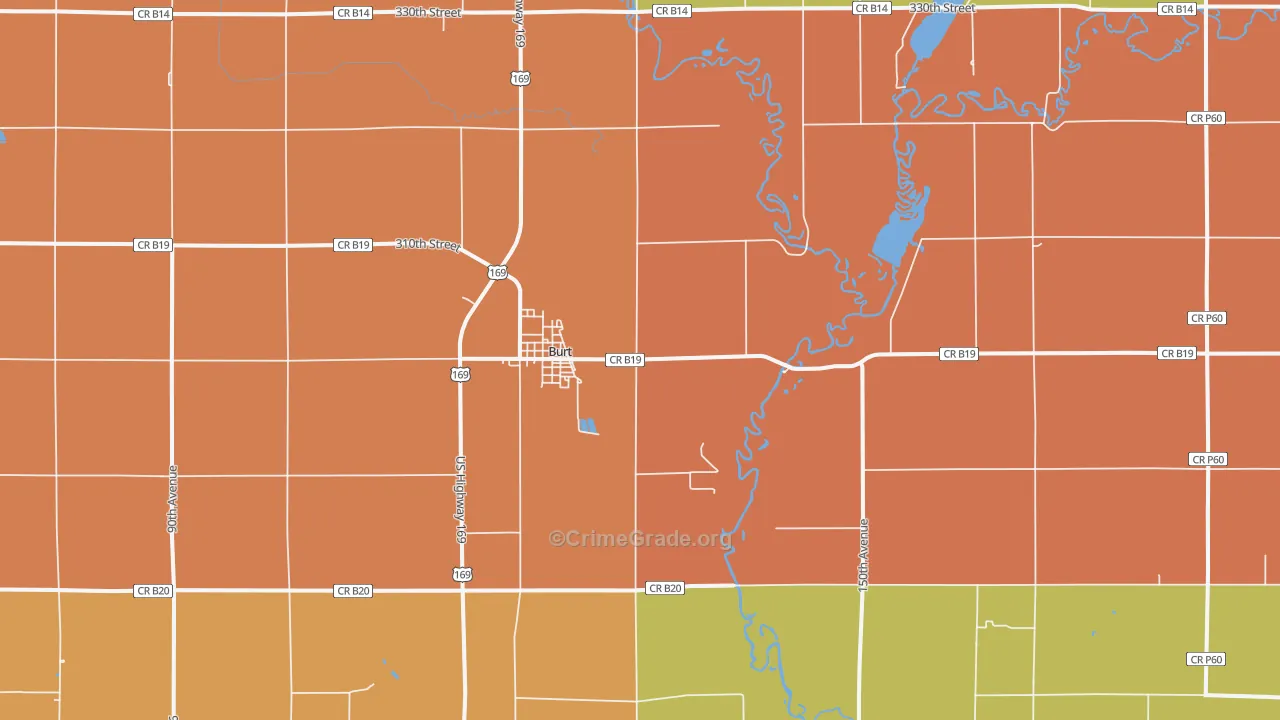 Burt, IA Map of Burglary Rates