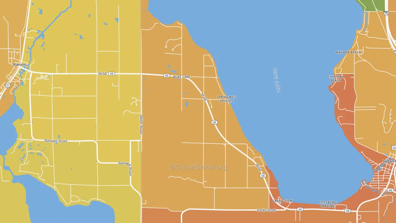 Burt Lake, MI Map of Burglary Rates