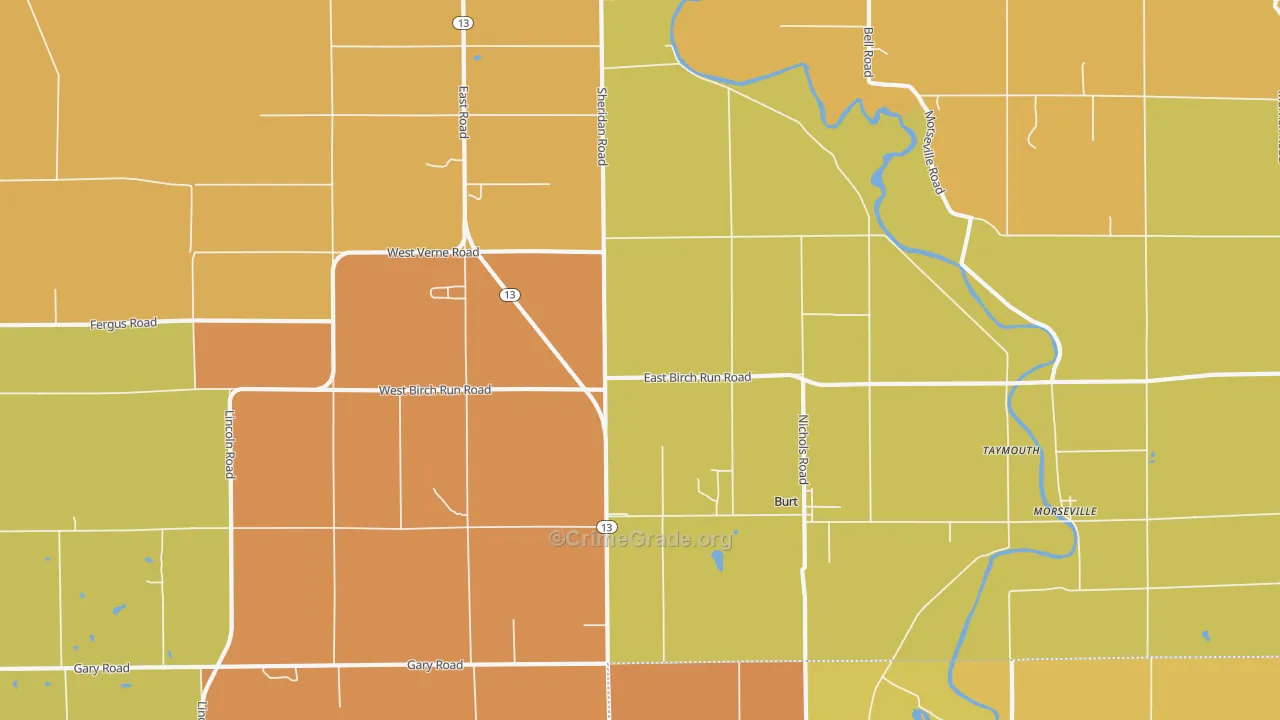 Burt, MI Map of Burglary Rates