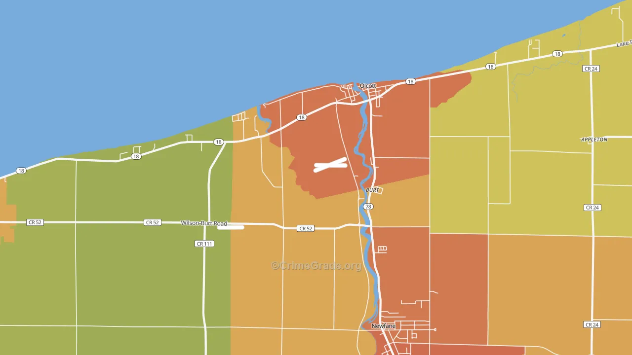 Burt, NY Map of Burglary Rates