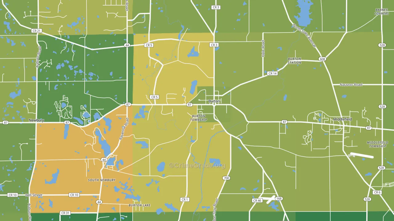 Burton, OH Map of Burglary Rates
