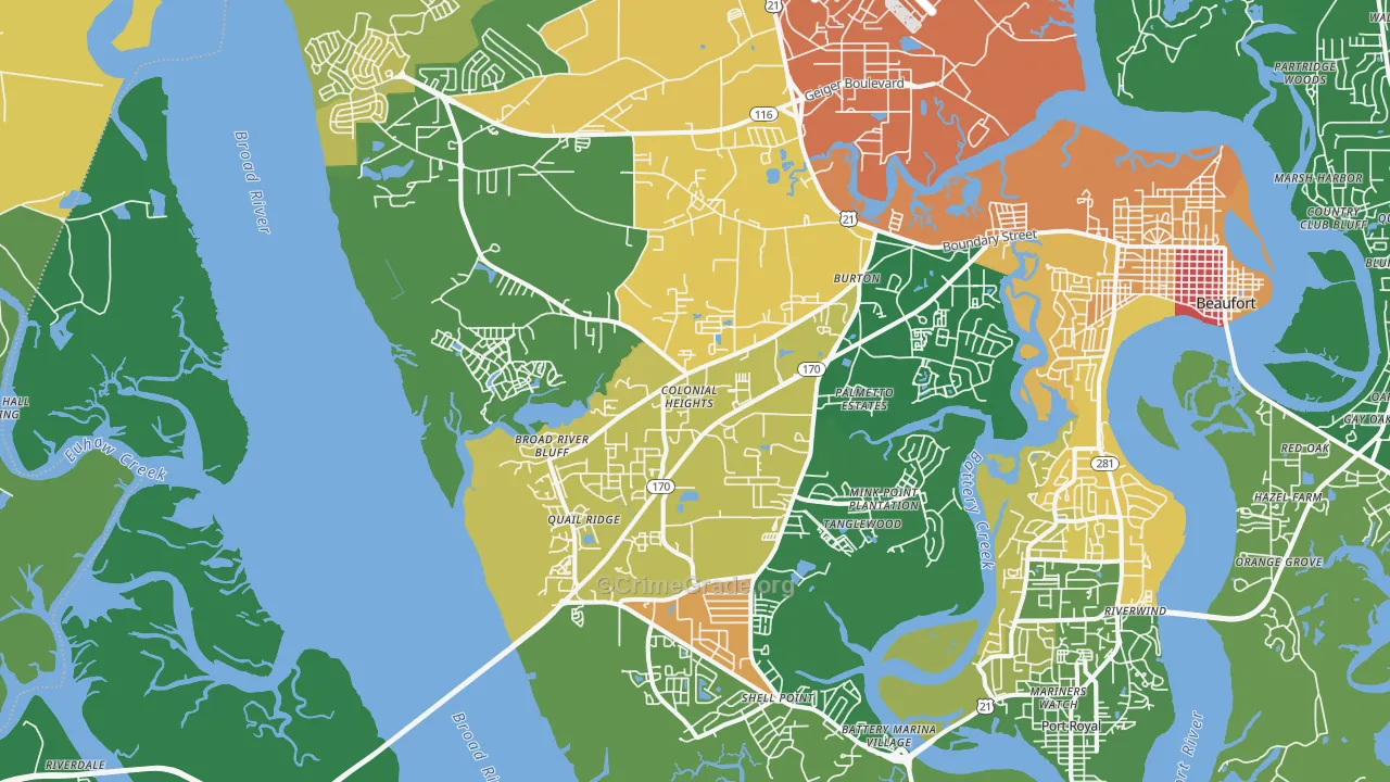 Burton, SC Map of Burglary Rates