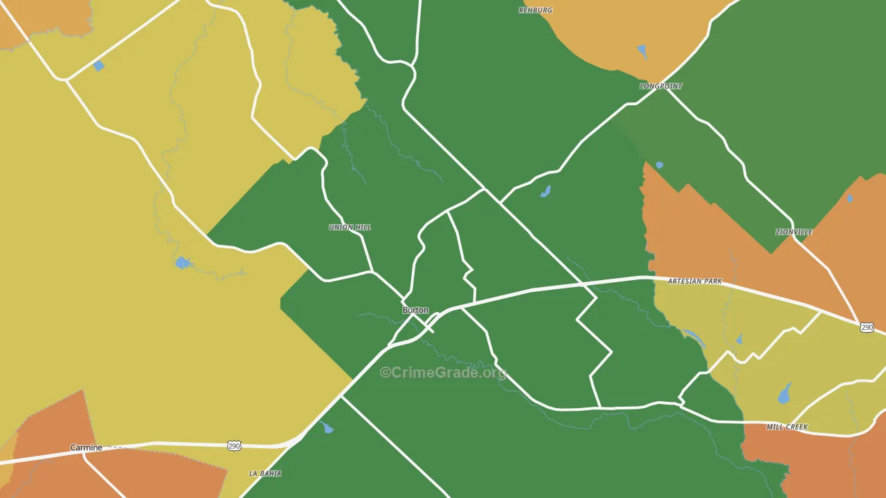 Burton, TX Map of Burglary Rates
