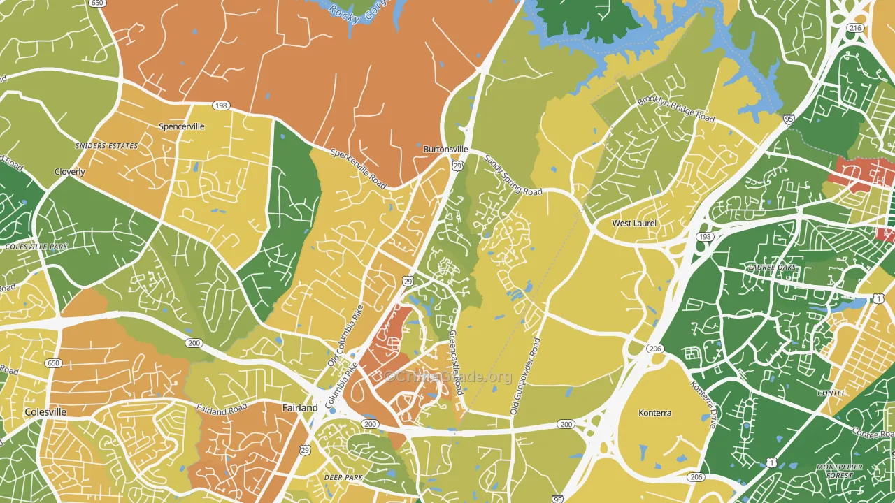 Burtonsville, MD Map of Burglary Rates
