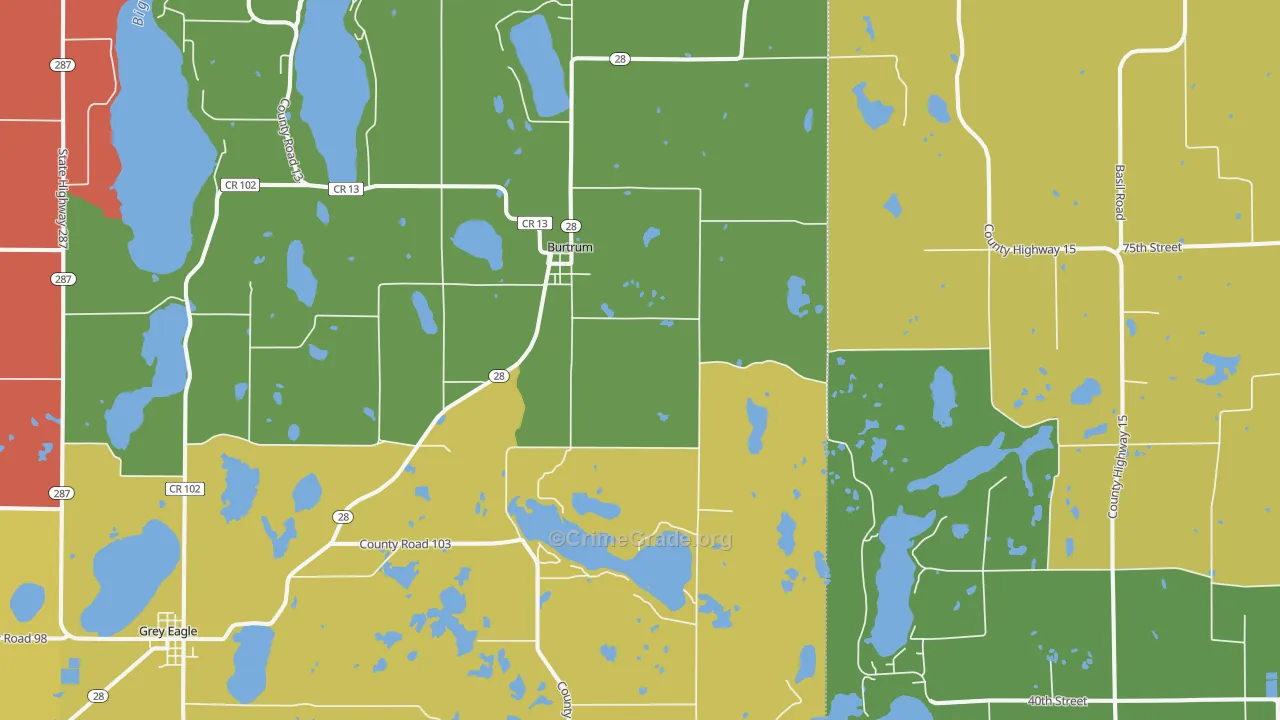 Burtrum, MN Map of Burglary Rates